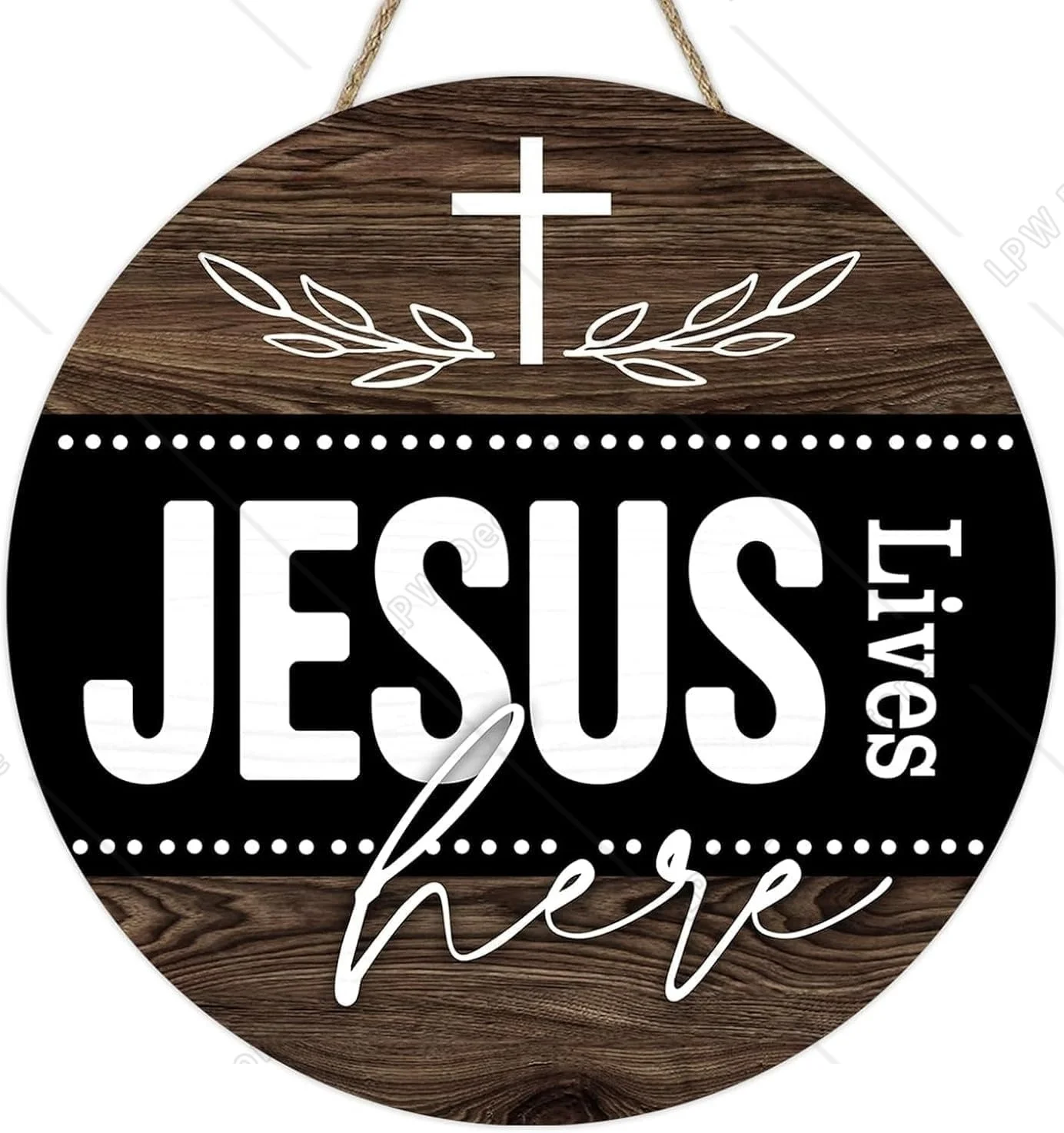 Christian Jesus Lives Here Front Door Sign Religious Faith Cross Farmhouse Wood Door Hanger Outdoor Outside Decor Rustic Wooden