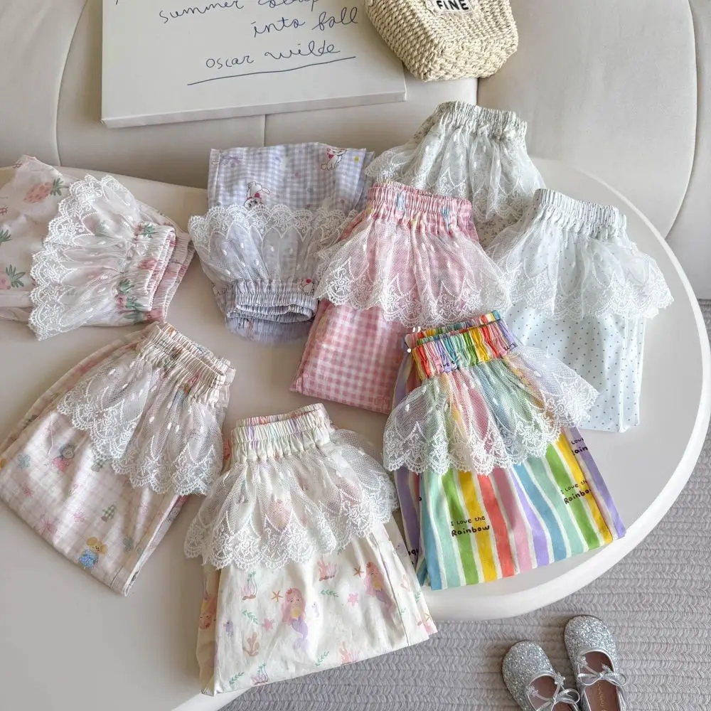 Korean Version New 2026 Summer  Children's and Girl's Clothing 2-7 Years Old  Fashion Versatile Lace Pants