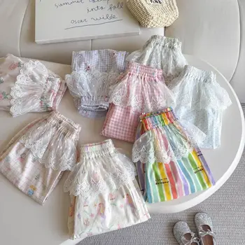 Korean Version New 2026 Summer  Children's and Girl's Clothing 2-7 Years Old  Fashion Versatile Lace Pants