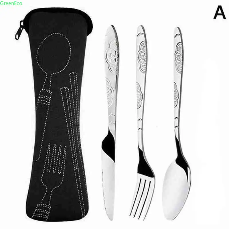 Portable 3 Piece Steel Cutlery Set for Camping and Traveling