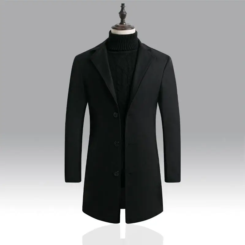 

Slim Fit Mid-Length Woolen Coat Korean Style Casual Outerwear Windbreaker Coat Youthful Vitality Style Straight Hem Design