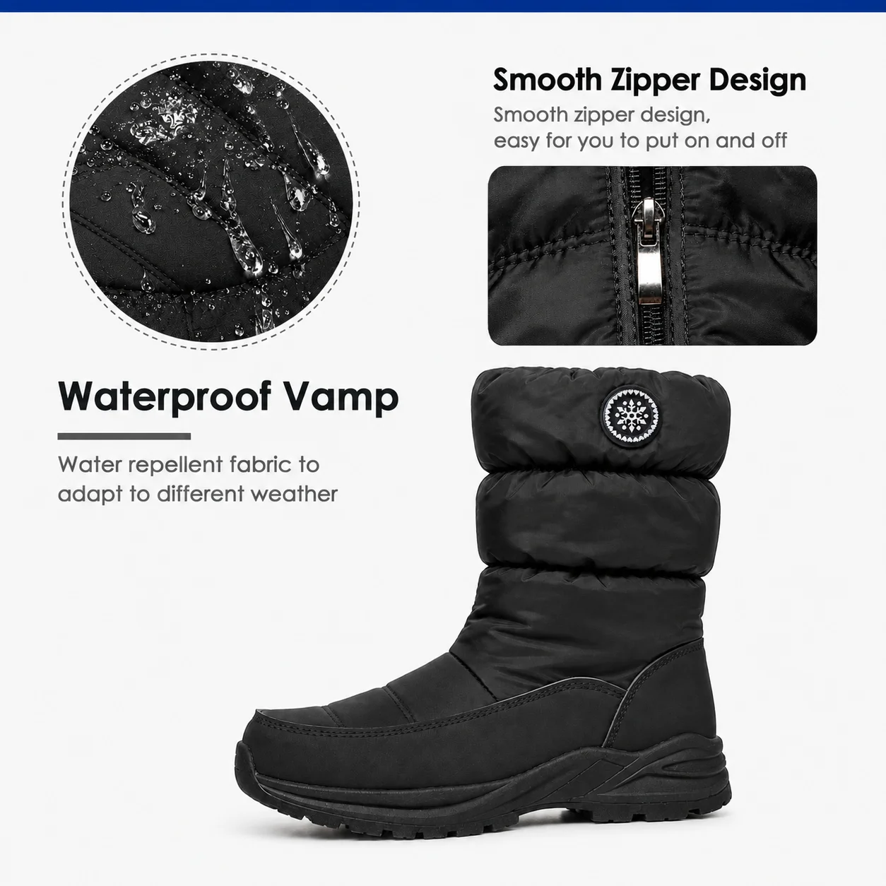 Damen Winter-Schneestiefel Wasserdicht Warm Gefüttert mit Fell Rutschfest Halbhohe Stiefel mit Reißverschluss Outdoor-Wanderschuhe Weihnachts- und Neujahrsgeschenk – Detail 6