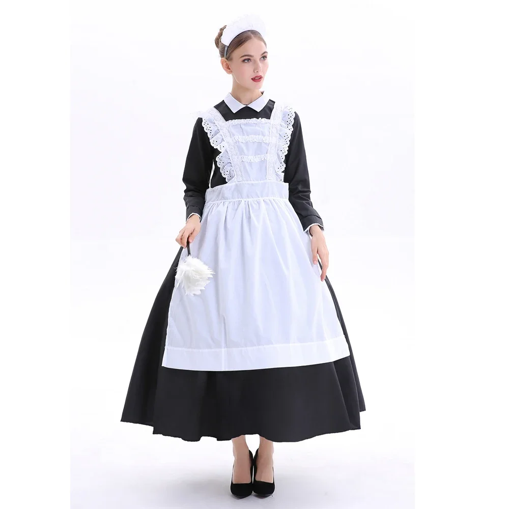 Uniforme para juegos de rol, vestido largo de sirvienta inglesa para mujer negra, disfraz para tradición bávara, camarera de cerveza, disfraces de sirvienta Plus S