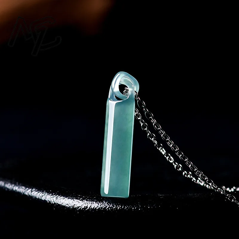 Real New Natural Emerald Blue Water Peace Pillar Pendant Necklace Carved Charm Jadeite Jewelry Fashion Amulet Gifts Certificate