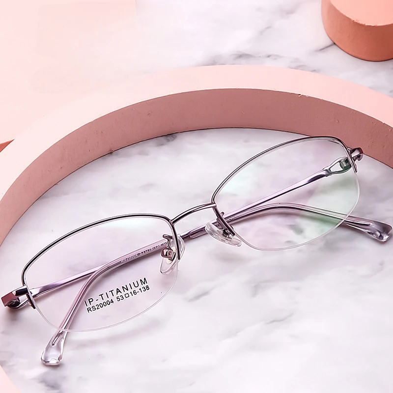 53-16-138 Women's Pure Titanium Glasses Myopia Women's Super Light Semi-Rimless Glasses Fashion Personalized Customization