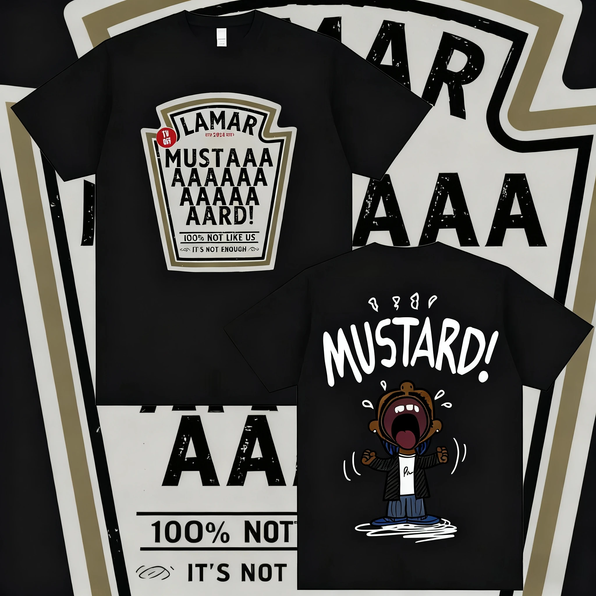 2025 الصيف كندريك لامار الخردل تي شيرت الرجال Harajuku الهيب هوب قصيرة الأكمام موسيقى البوب عادية القطن المتضخم تي شيرت