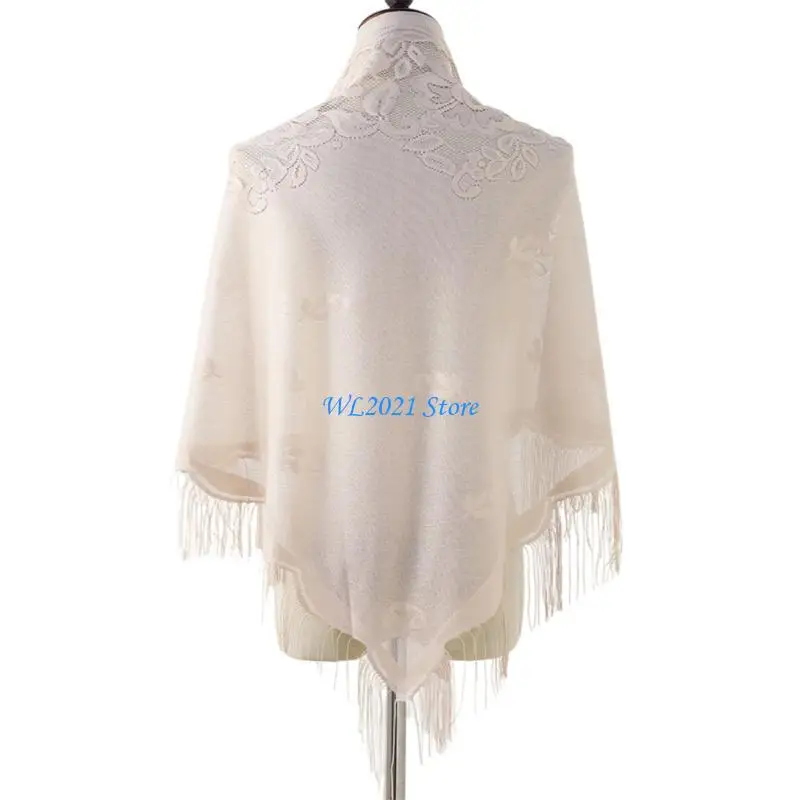 

G5GC Lace Fringed Capes Comfortable Hollowed Shoulder Wrap Cover Up Shawl for Trendy Women of All Ages Vacation Leisure Wear