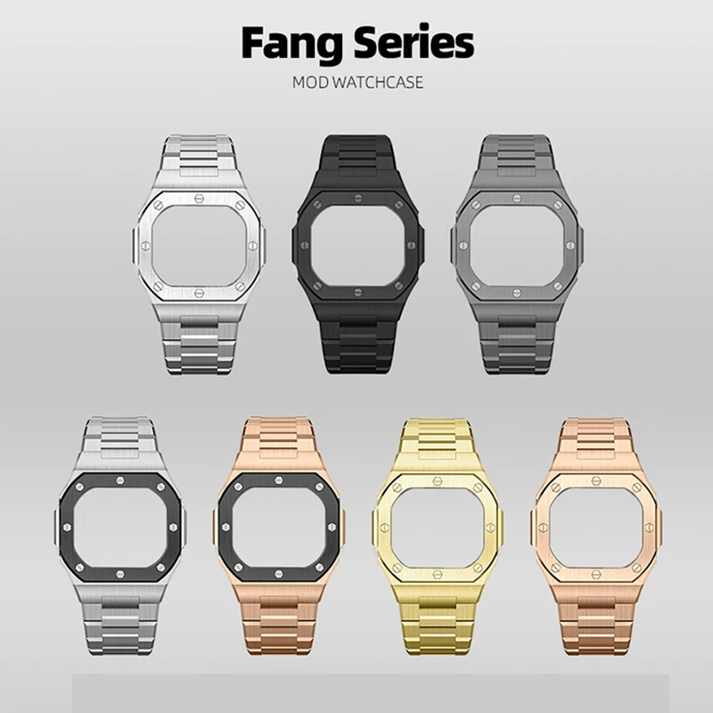 DW5600 GW-M5610 GW-B5600 Modified stainless steel bezel and watchband For G-SHOCK Casio 5600 5610 Metal case strap Mod Kit set