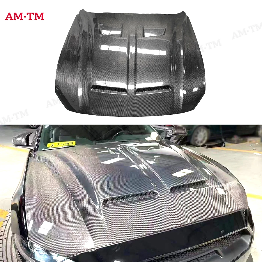 

For Ford Mustang 2018-2021 High Quality Carbon Fiber engine cover Clear Engine Hood Cutout Cooling Front Valve Cover Body Kit