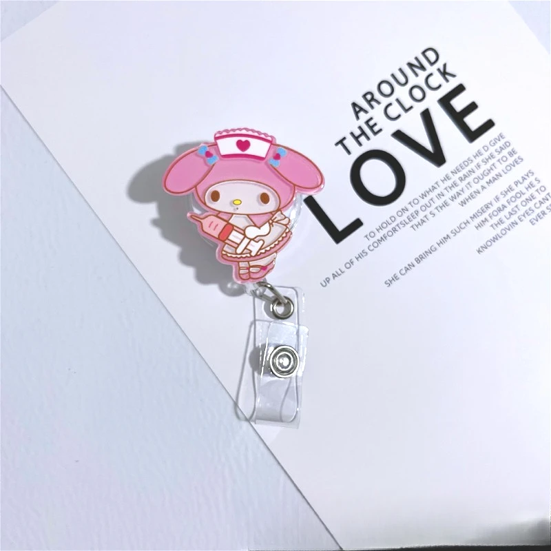 Sanrios mymelody Pochacco Badge cute melody Reel Retractable ID Name Card Clips for Nurse Badge Working Permit Pass Card Clip