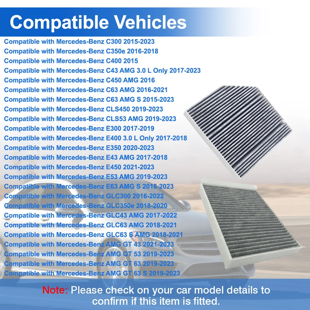 2 pcs For Mercedes-Benz E300 E350 E400 GLC43 GLC63 C300 C400 C450 AMG GT 43 Cabin Air Filter 2058350147 A2058350147 1678350400
