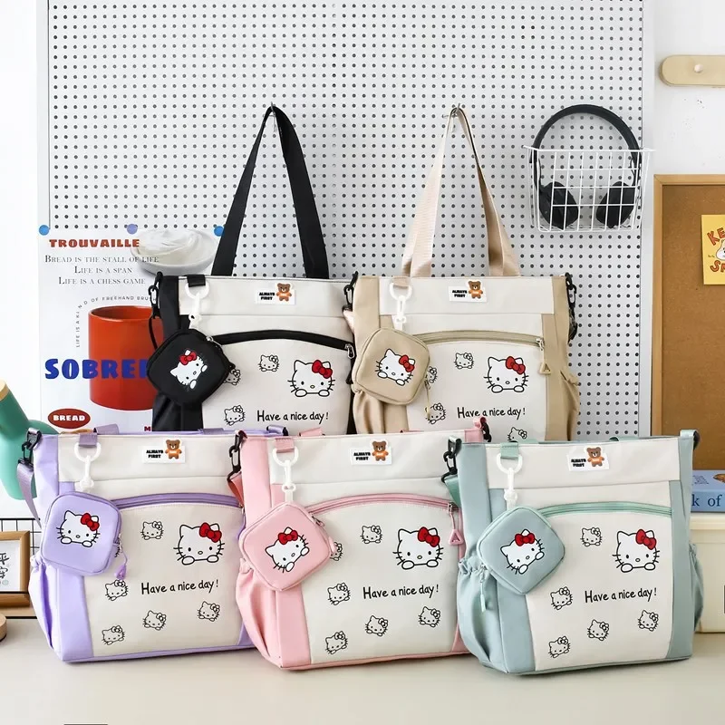 مرحبا كيتي حقيبة كروسبودي الكرتون فتاة سعة كبيرة طالب Kawaii حضور فئة حقيبة تعليمية كل مباراة حقيبة يد ألوان متباينة
