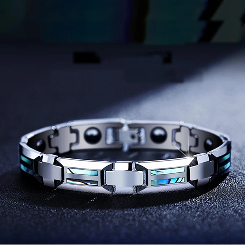 

Punk Men Women Magnetic Bracelet Wristband Luxury Natural Shell Never Scratch Tungsten Steel Cross Bracelets Bangle Jewelry Gift