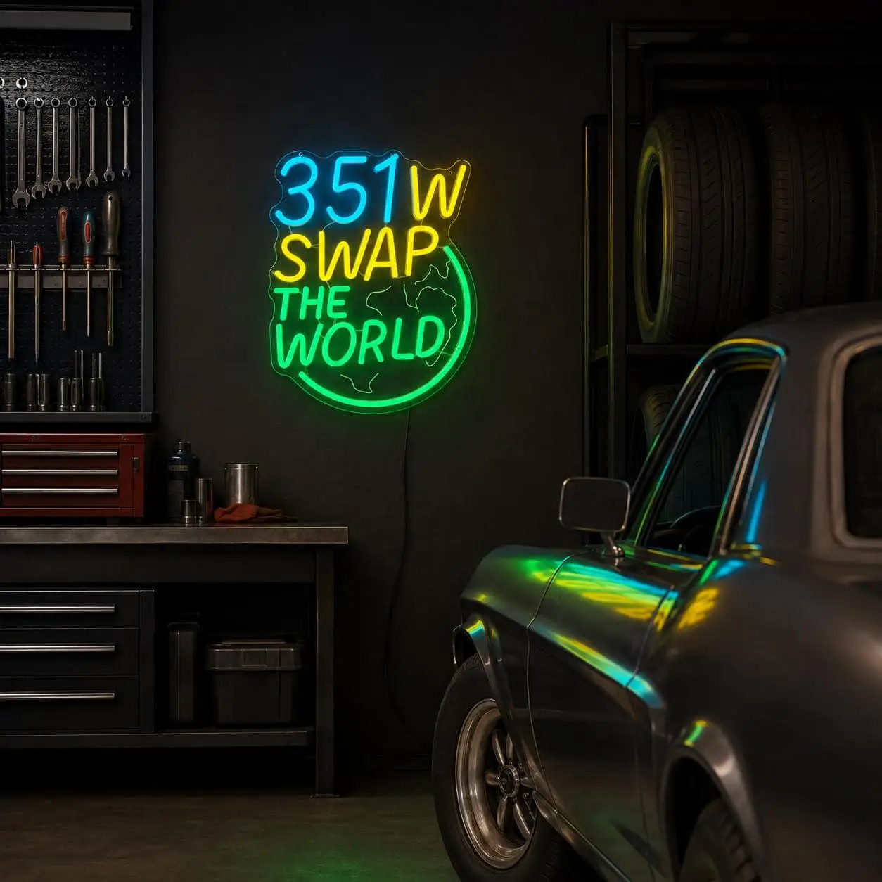 351W Swap The World Neon Sign USB Dimmable LED Lights For Muscle Car Man Cave Hot Rod Shop Workshop Wall Hanging Art Decor Gift