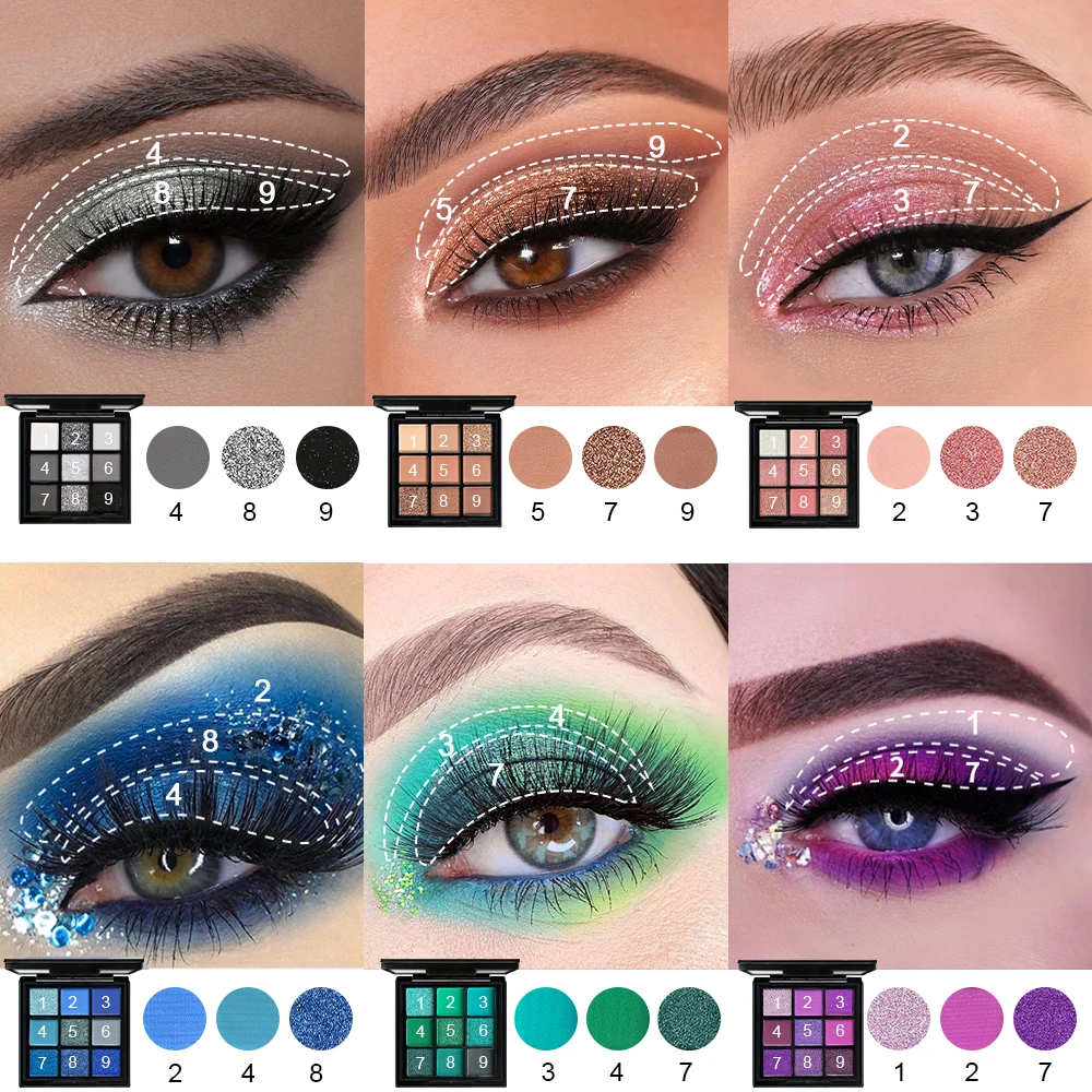 9 Color Eyeshadow Palette Matte Metallic Shimmering Glitter Eyeshadow Bright Color Long Lasting Waterproof Mini Eyeshadow Makeup