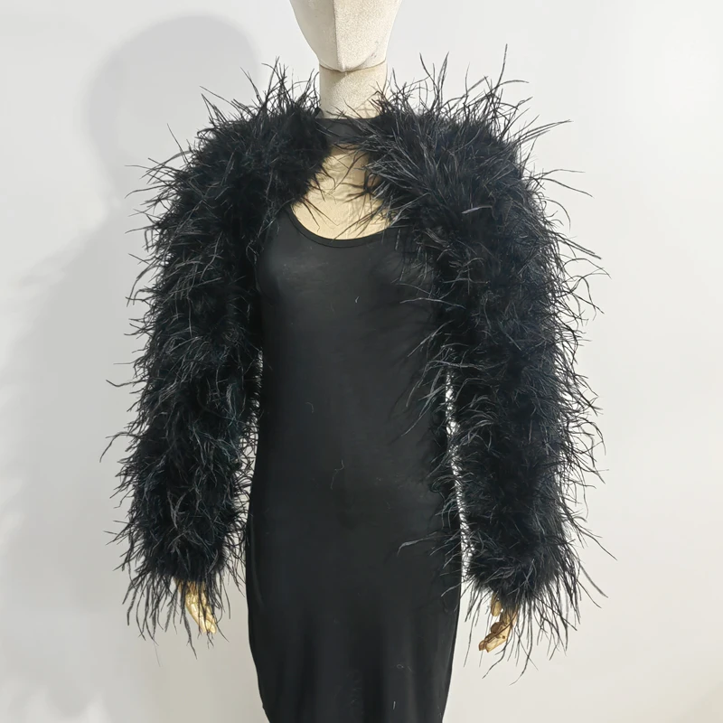 Neuestes Design, stilvolles 100 % Straußenhaar, Ärmellänge 55 cm, mehrfarbig, maßgeschneidert, für Mode, Club und Party, Bankett, vielseitig – Detail 20