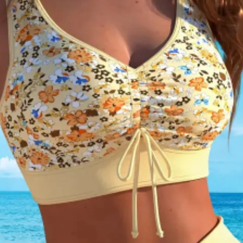2025 Women Sexy Backless Bikini Set Women's Halter Tie Two Piece Swimwear Summer Holiday Floral Vintage Swimsuit Womens Clothing