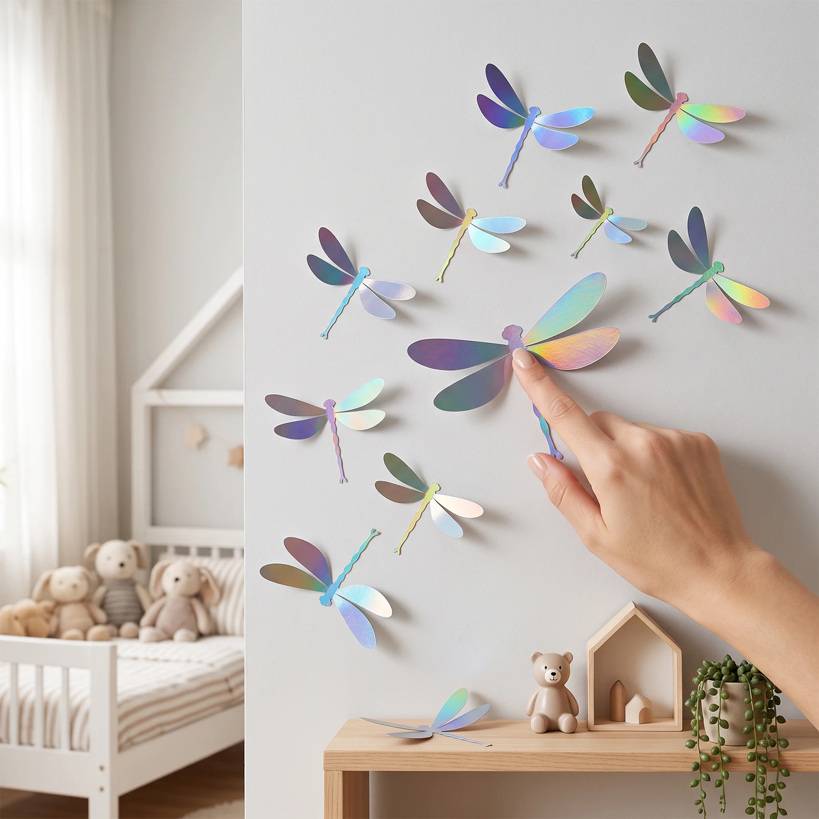 36Pcs 3D Dragonfly Wall Sticker Decor Iridescent Mirror Finish Removable Placement Wall Ornament for Room Holiday Party Celebra
