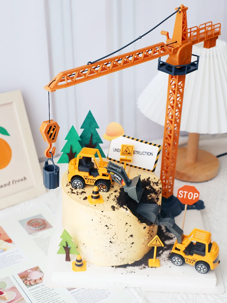 Big Crane Tractor Construction Birthday Cake Decor Topper Car Party Construction Party One Year Birthday Boy 1st Baby Shower