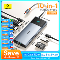 Baseus USB HUB 4K 60Hz Dual HDMI-Compatible Adapter 10 in 1 Splitter RJ45 USB 3.1 PD 100W Type C Hub for MacBook Pro Air USB HUB