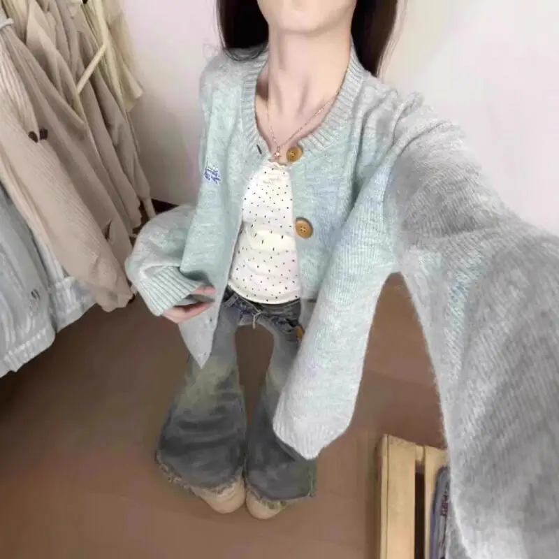 

Милый красивый кардиган для девочек, свитер ранней осени, мягкий свободный трикотаж для ленивого ветра, весенние студенческие свежие топы для отдыха, оптовая продажа
