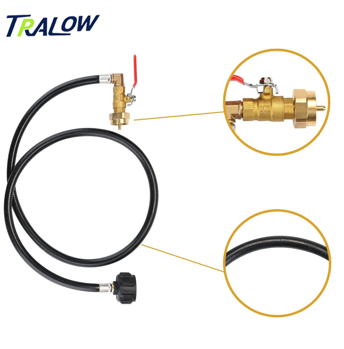 

TRALOW Propane Refill Adapter Hose with Gauge and ON/Off Control Valve for 1 LB Gas Tank 350PSI High Pressure Camping Grill