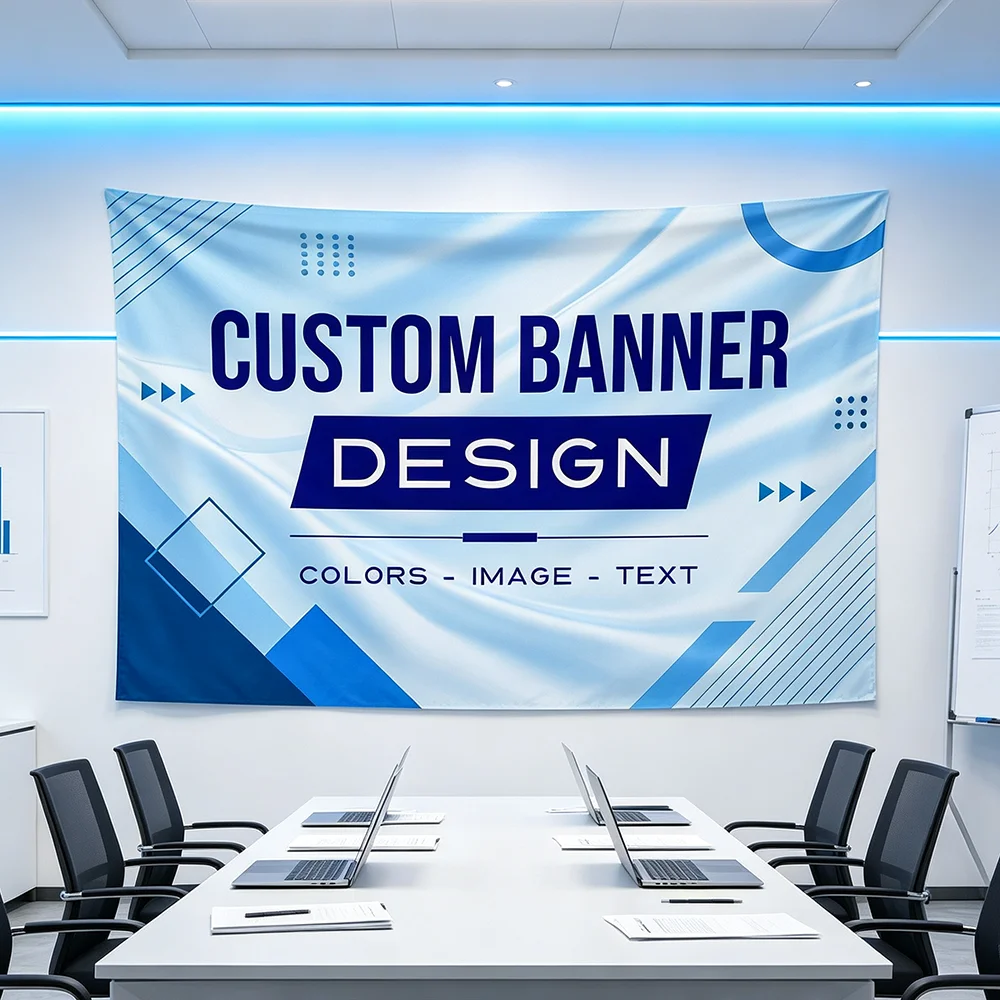 1PC Custom Blue Geometric Banner Tapestry Personalized Color Image Text Wall Hanging Business Office Event Party Backdrop Decor