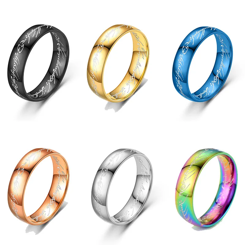 Fashion New Lord of The Finger Rings Cool Movie with The Same Inside and Outside Gothic 3D Engraving Spanish Sanskrit Ring Boys
