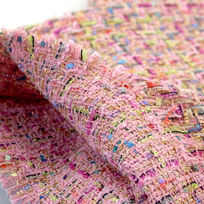 Colorful Woven Yarn Dyed Tweed Fabrics Woolen High End Thick Autumn Winter Suit Coat Skirt Tweed Cloth Apparel Sewing Fabric