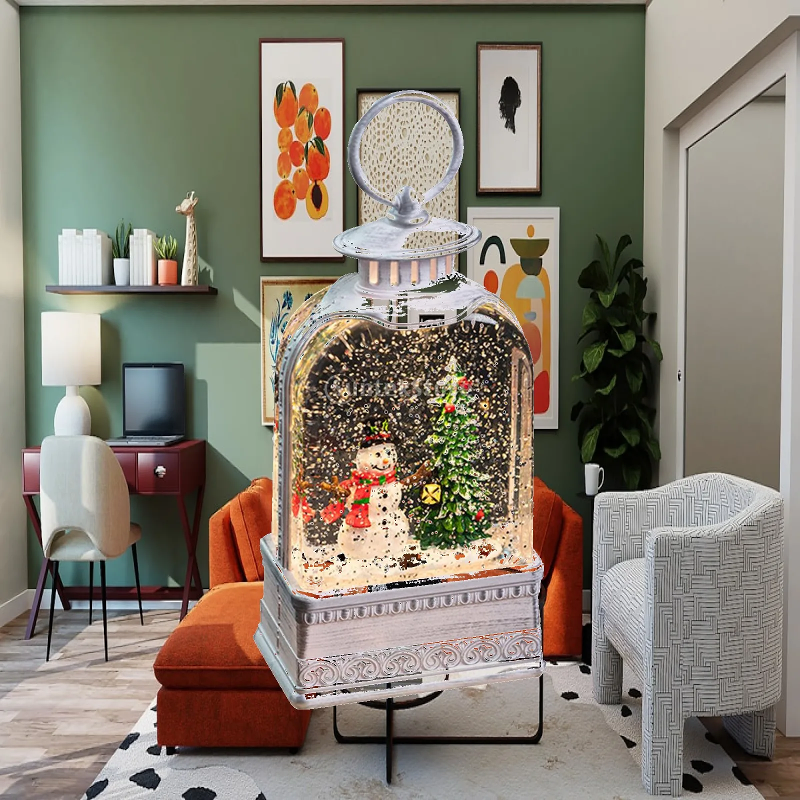 Christmas Music Box Ornament Crafts Artwork Luminous Christmas Snow Globe with