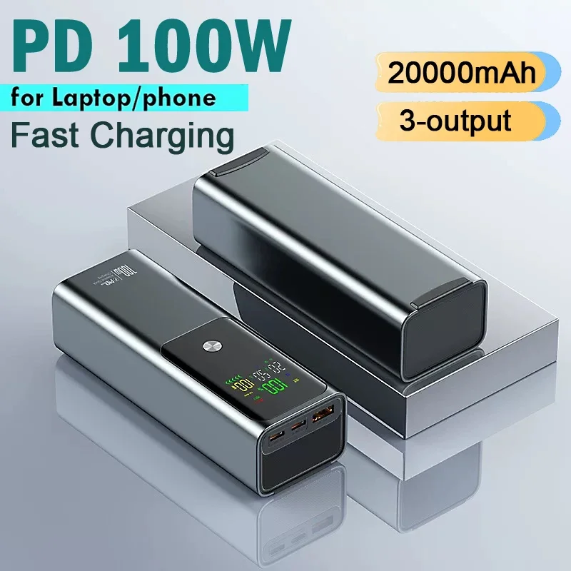 

20000mAh Power Bank PD100W Super Fast Charging External Spare Battery Large Capacity Portable Powerbank For Laptop iPhone Xiaomi