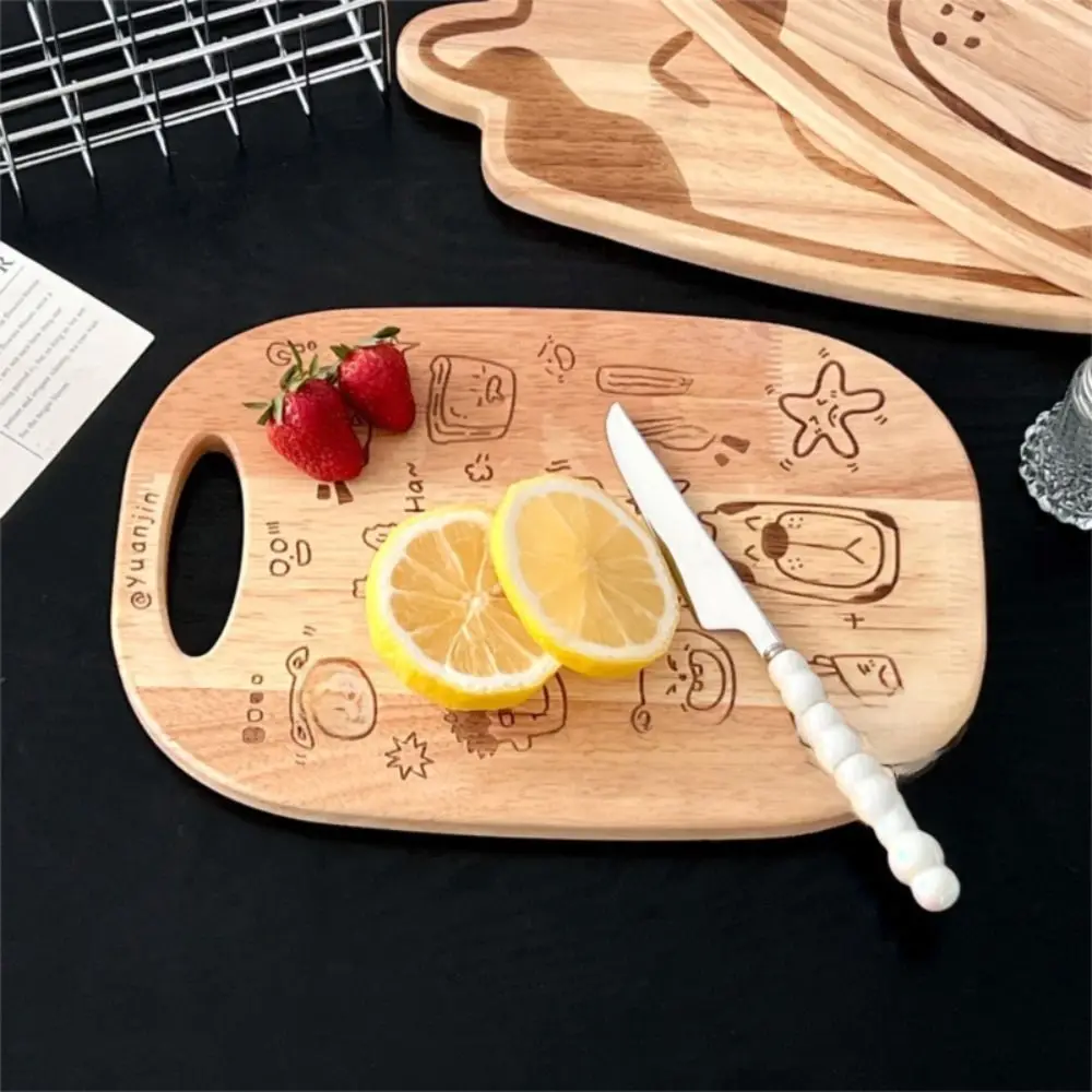 

Cheese Serving Tray Carved Wooden Chopping Board Irregular Shape Hangable Cutting Board Cartoon Pattern Breadboard Food Blogger