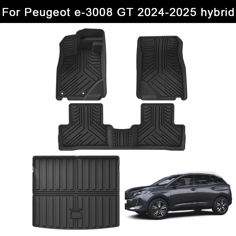 

for Peugeot e-3008 GT 2024 2025 Hybrid TPE 3D Car Floor Mats Cargo Liner Trunk Pad Black Waterproof All Weather Left Rudder