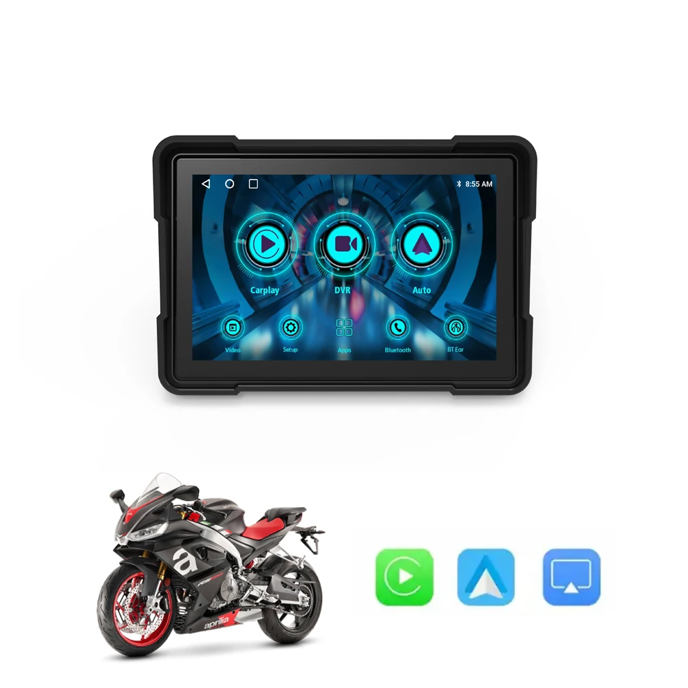 5 Inch High-Brightness IPS Motorcycle Navigation Screen with Carplay & Android Wireless Phone Link 1 Year Warranty