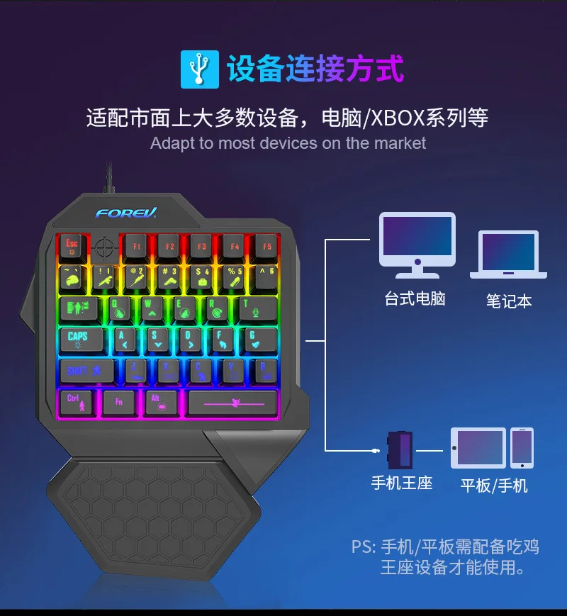 Wholesale of single handed game illuminated keyboard  wired esports game colorful illuminated mechanical hand held keyboard