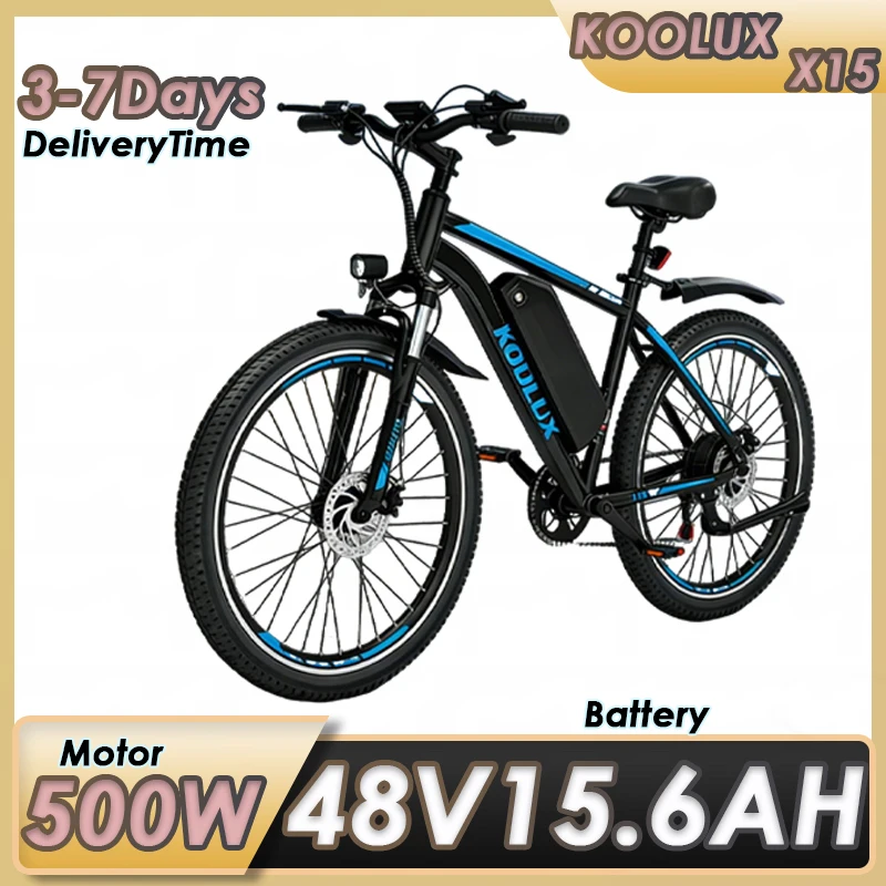 Bicicleta Eléctrica KOOLUX X15 con Motor de 500W, Batería Extraíble de 48V 15.6AH, Neumático de 26 Pulgadas, Freno de Disco, Bicicleta Eléctrica para Desplazamientos Urbanos