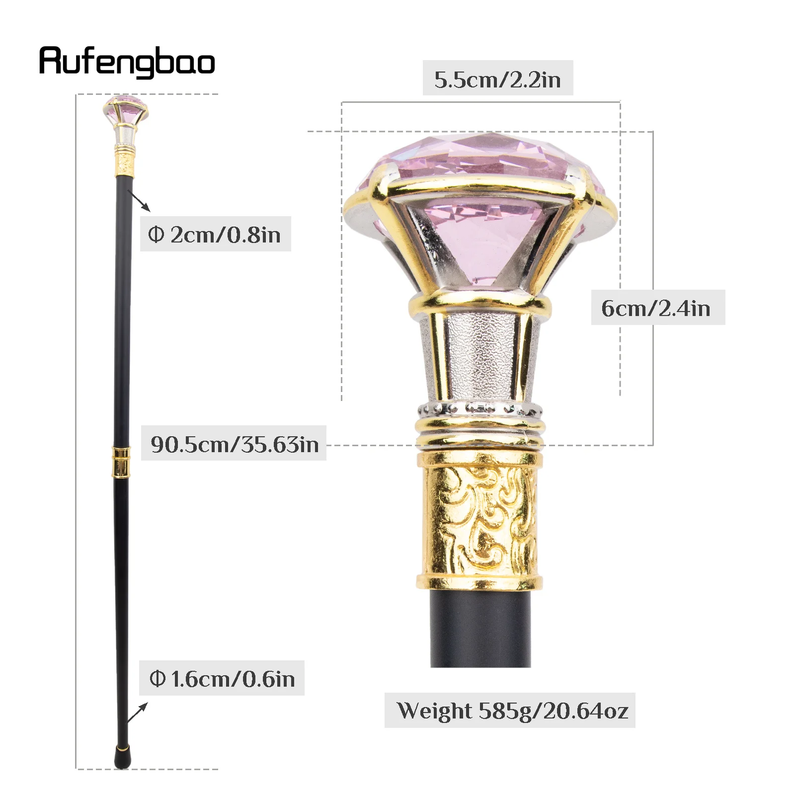 Roze Diamant Type Gouden Witte Riet Mode Decoratieve Stok Elegante Cosplay Riet Knop Crosier Prestaties Podium Riet 90cm