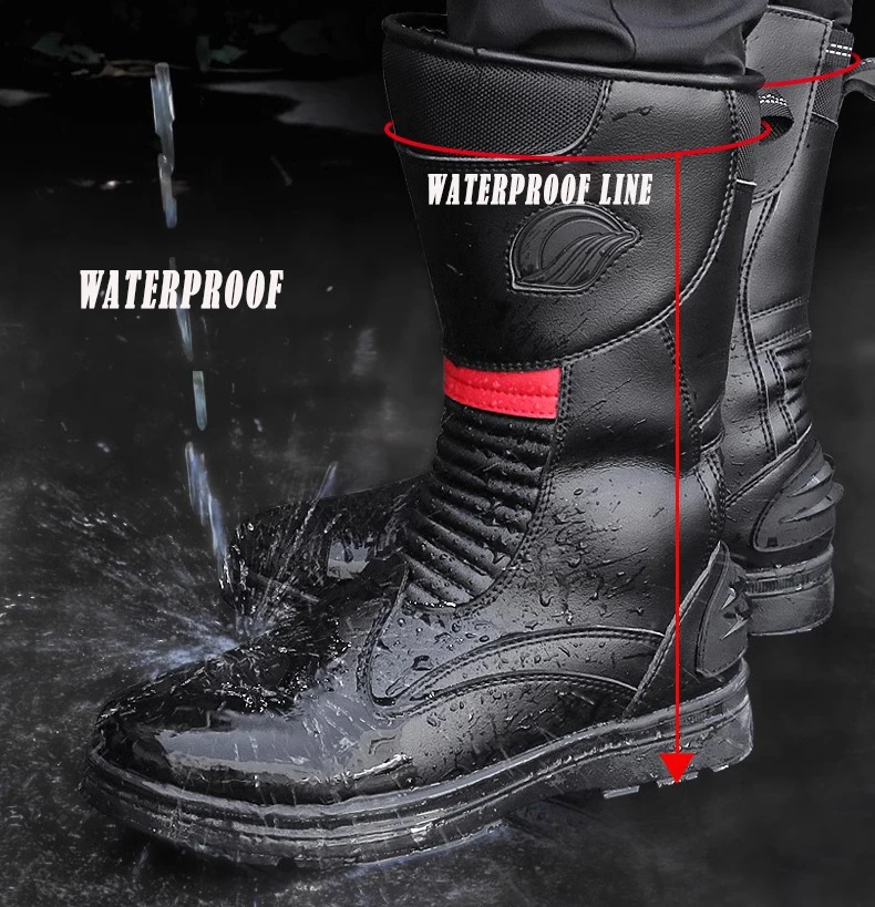 Riding Tribe Men's High Top Motorcycle Boots, Microfiber Leather Motocross Off-Road Racing Boots With Rubber Sole, Waterproof