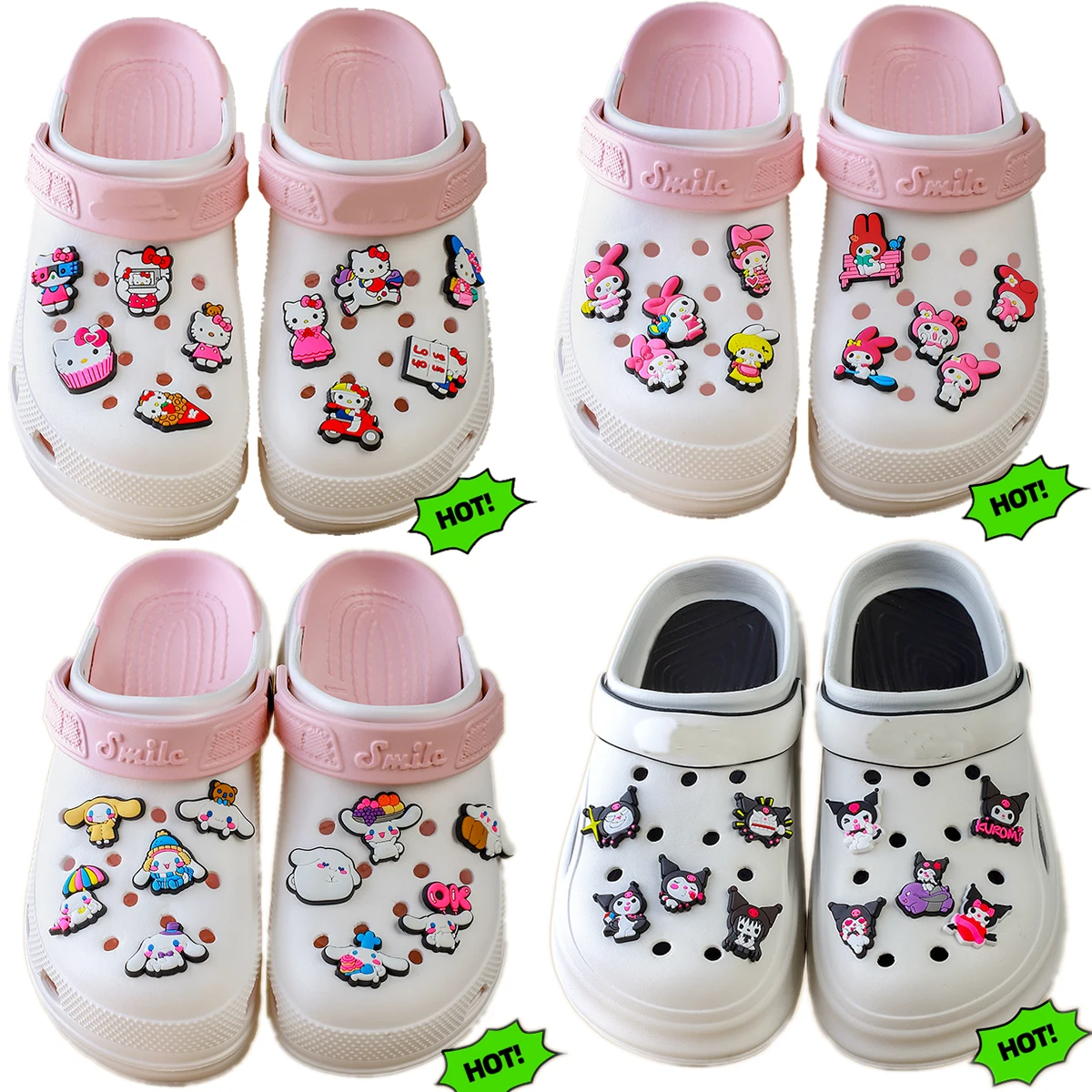 귀여운 산리오 쿠로미 신발 참 버클, 탈착식 액세서리, 재미있는 헬로 키티 시나모롤 멜로디, 아이 DIY 샌들, 참 선물
