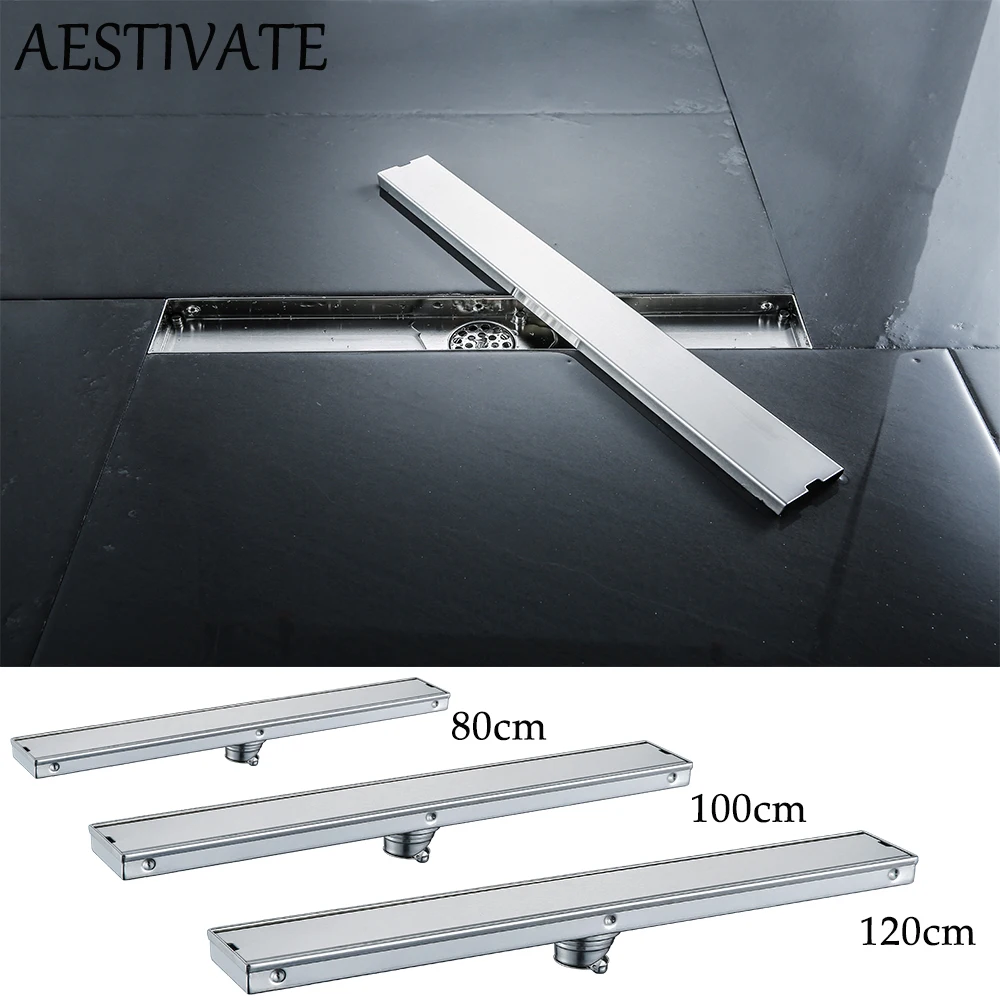 

Invisible Floor Drain 304 Stainless Steel Rectangle Anti-odor Bath Shower Tray Long Drainage Linear Floor Drains Cover Brushed