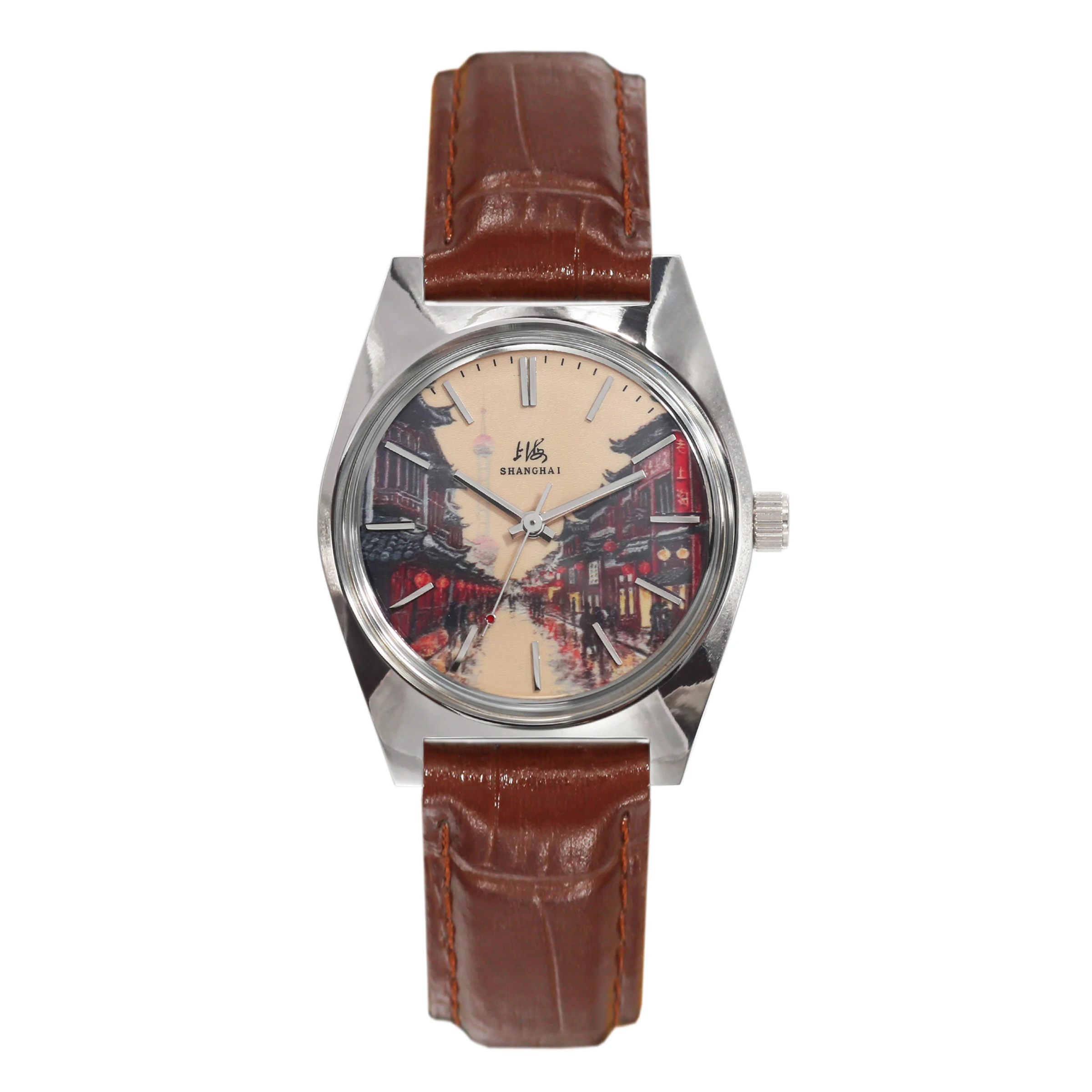 

Shanghai 36MM Men's Hand-Wind Mechanical Watch 7120 Bauhaus Design Waterproof Enamel Dial