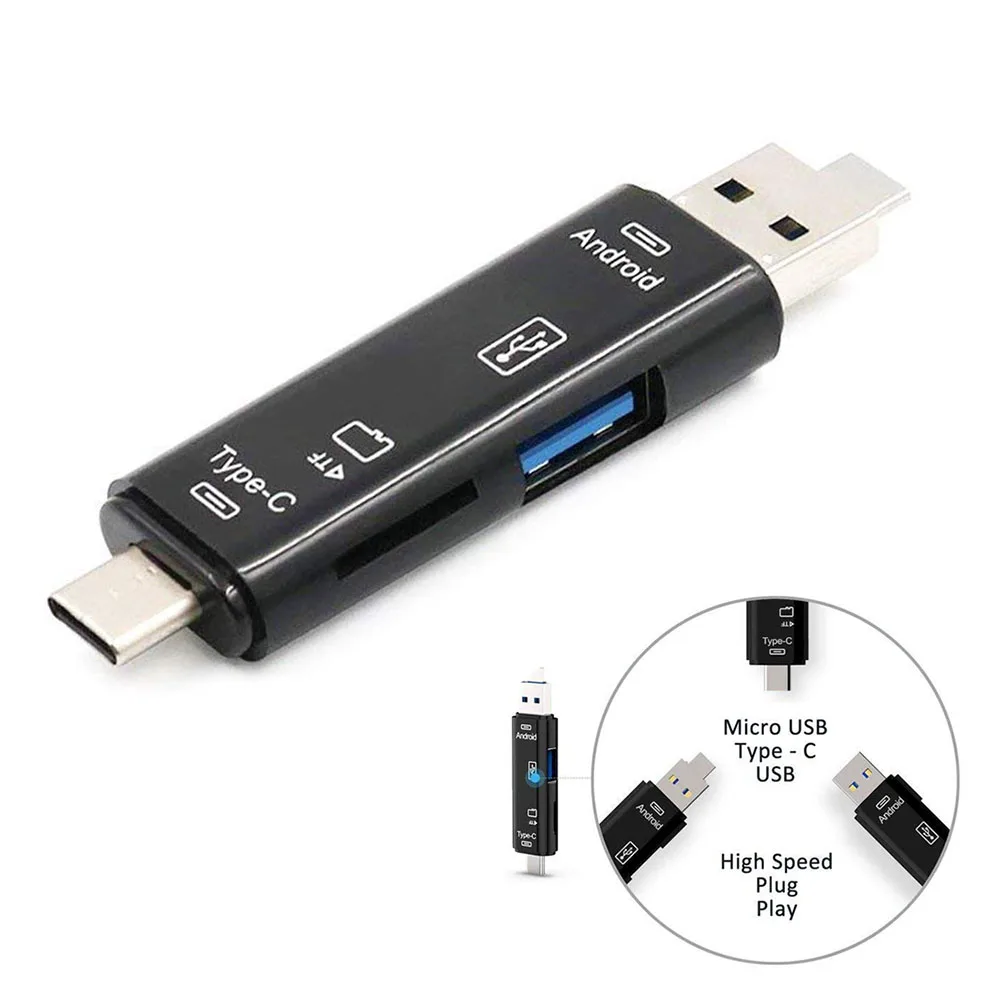 3 in 1 USB3.1 OTG Card Reader High Speed TF MicroSD Reader Type C Micro USB USB-A Adapter for Smartphone Laptop PC File Transfer