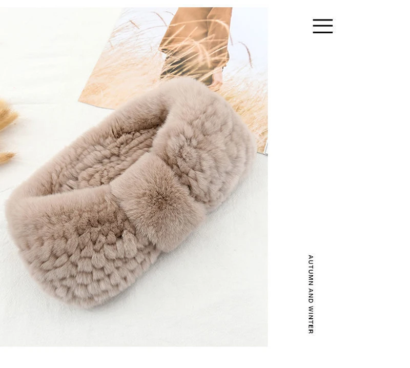 Luxuriöses Winter-Stirnband für Damen aus 100% Rex-Kaninchenfell, Elastisches Haarband aus Echtfell, Hochwertige Mode-Accessoires – Detail 10