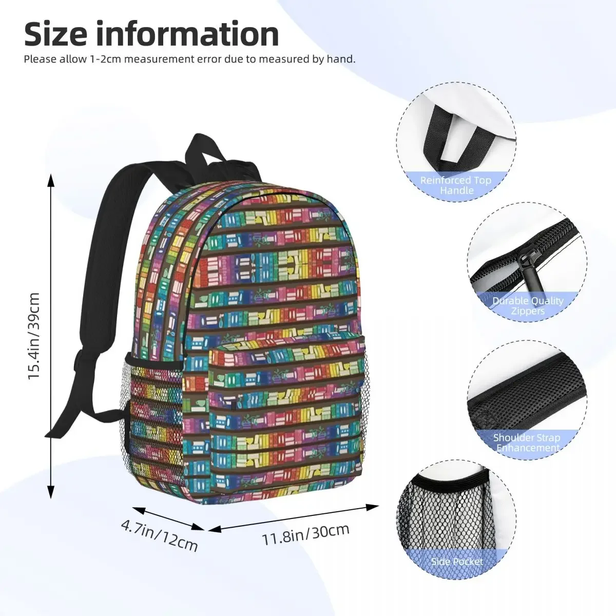 Bookcase Rainbow Shelfie Tea And Plants Backpacks Boys Girls Bookbag Fashion Children School Bags Travel Rucksack Shoulder Bag