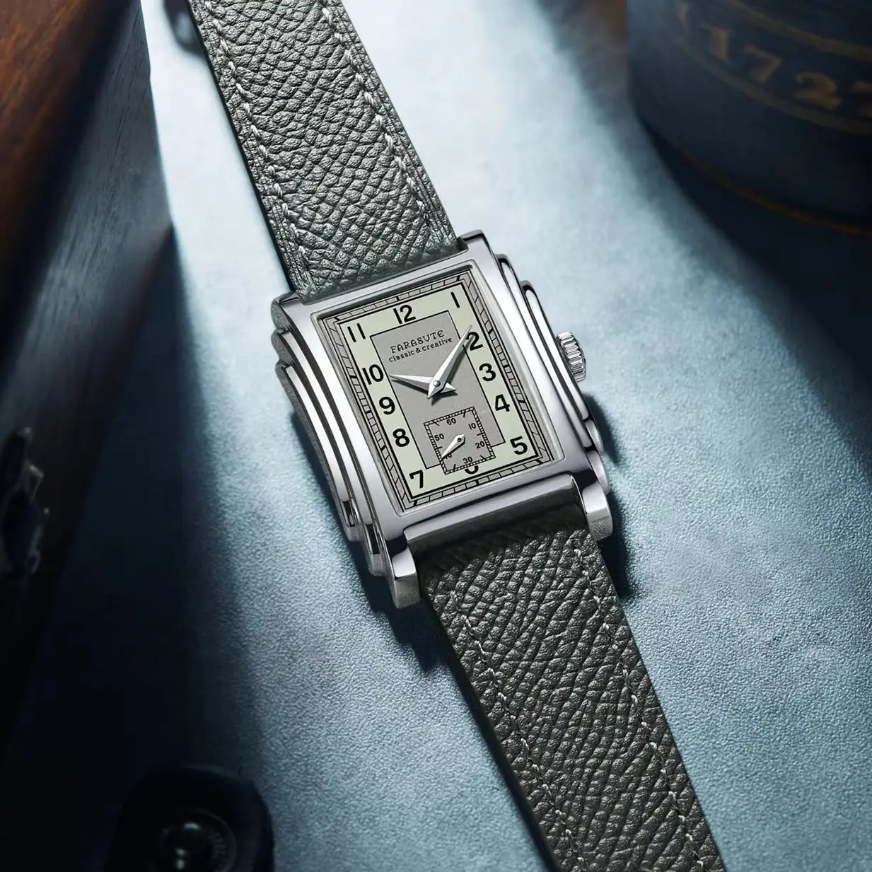 FARASUTE Men Automatic Watch Fashion 31mm Rectangle Mechanical Wristwatch Sapphire Mirror Waterproof ST17 Mov Small Second Hand