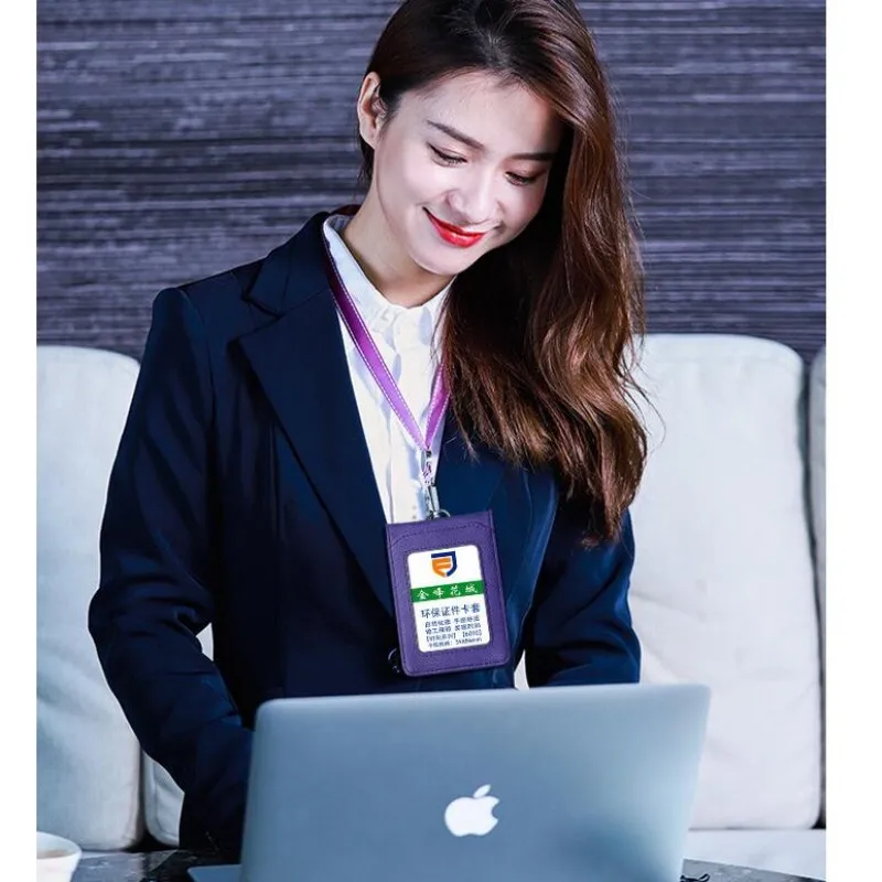 Multi-function Genuine Leather Multi-card ID Name Card Holder Badge Case Package Bank Work BusTraffic Card Set Staff Lanyard