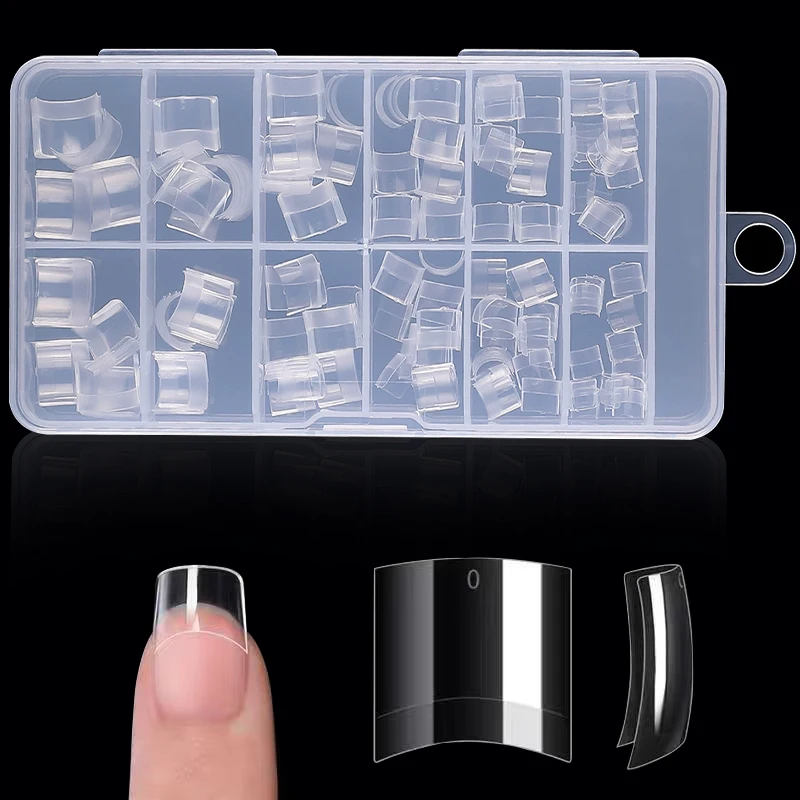 120pcs Short Square Nail Tips Clear Half Cover Acrylic False Nails 12Sizes Short Coffin Press-On Nail for Acrylic Nail Extension