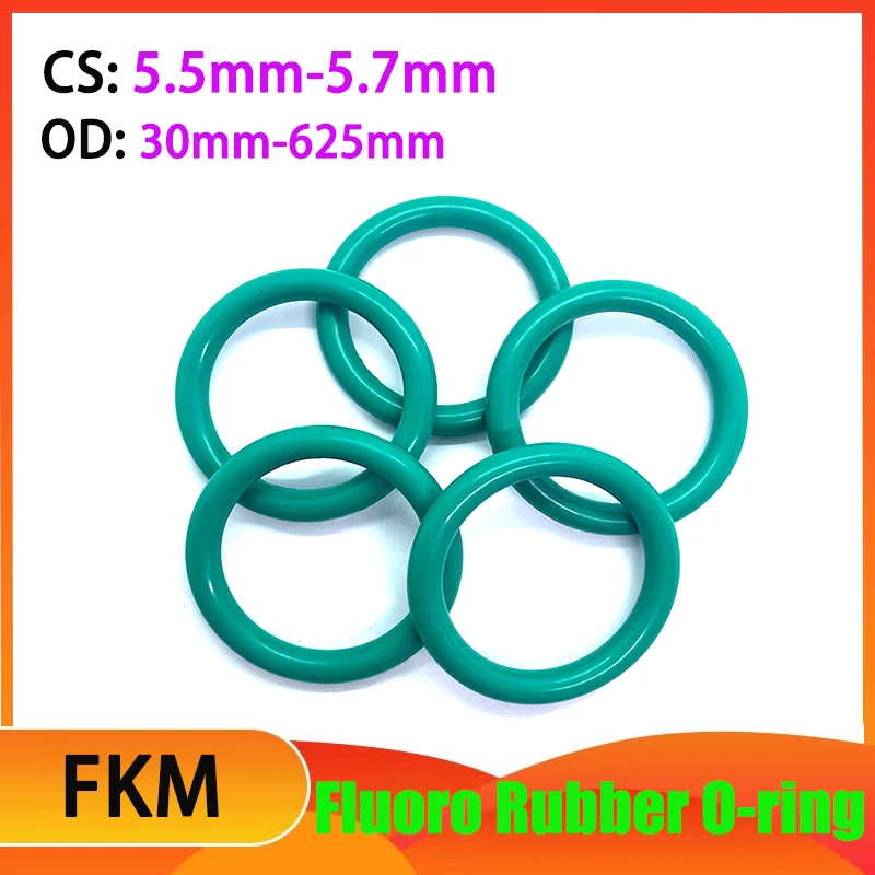 CS 5.5mm/5.7mm FKM Green Fluoro Rubber O- rings Viton Oil Seal Gasket Fluoro Elastomer Circular Sealing Ring OD 30mm-625mm