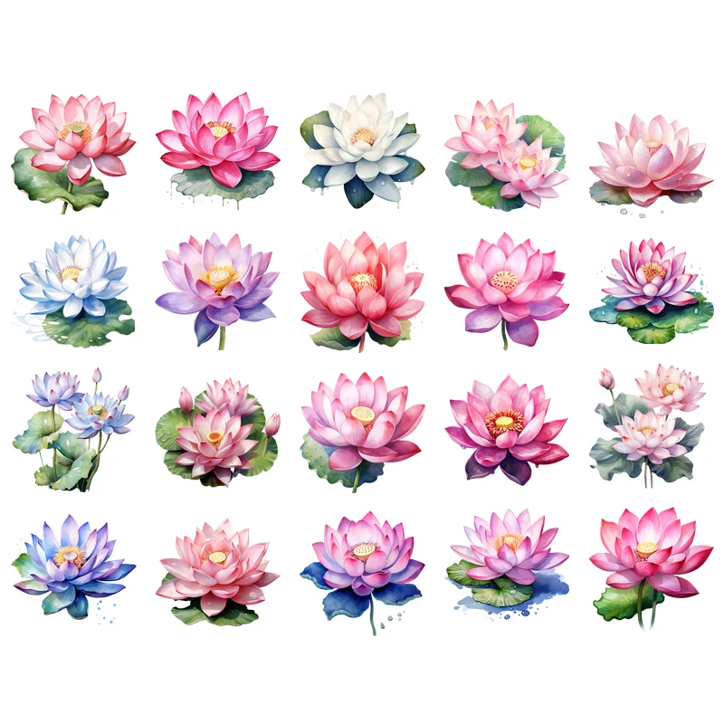 

Diy Lotus Washable Heat Press Printed Accessories children Clothing Patch Cartoon Lotus wreath Set Iron Transfer Sticker