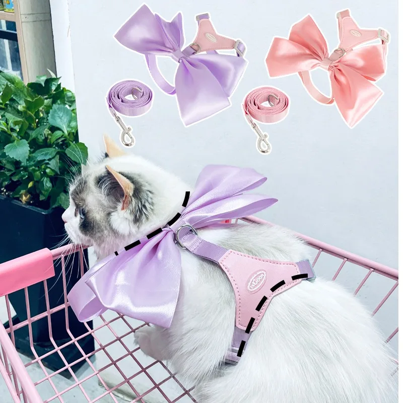 Cute Cat Pulling Rope Anti Breaking Loose I-Shaped Dog Breast Strap Adjustable Chest and Back Puppy Rope for Outing Accessories